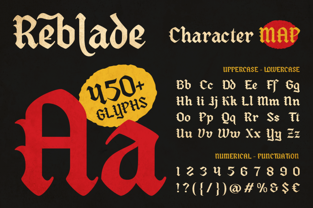 characters map of blackletter typeface