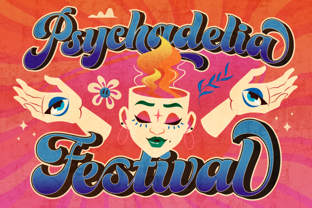 music festival poster and flyers using retro font