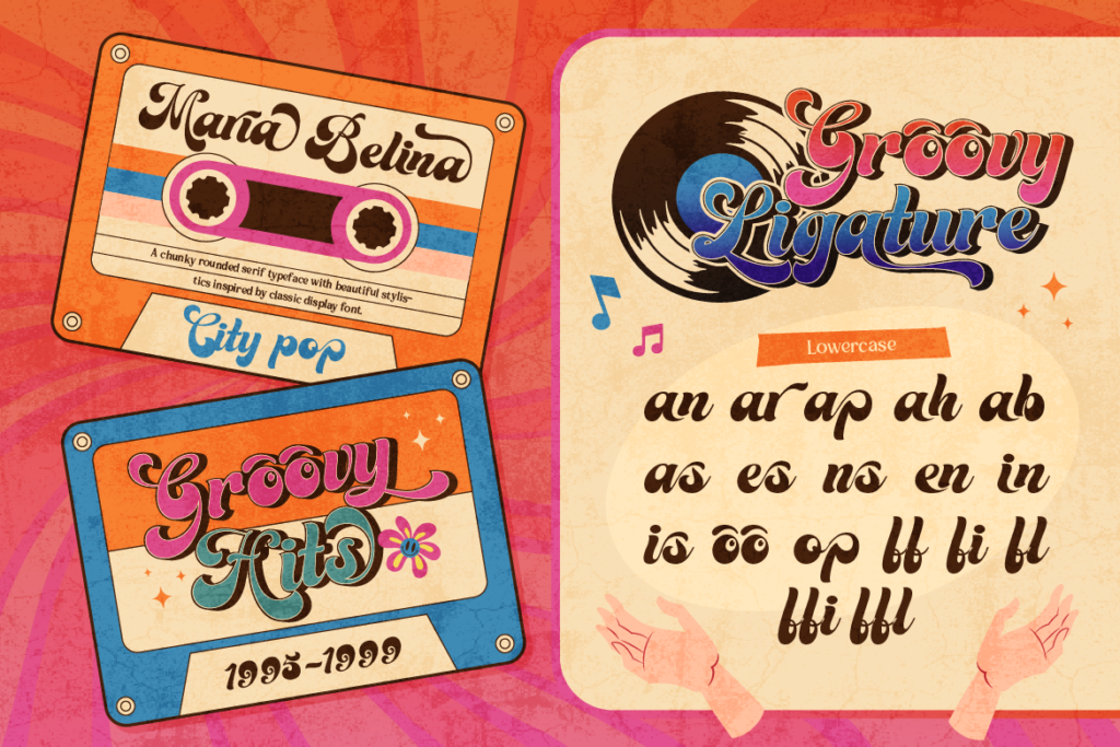 retro sticker, retro font